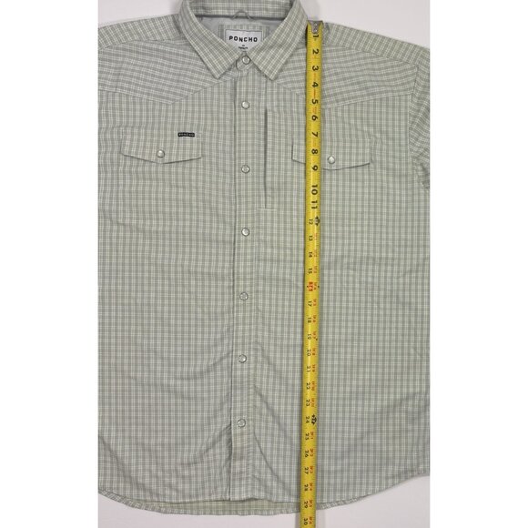 Poncho Mens Western Shirt Pearl Snap Size XL Reg Fit Light Green Fishing Outdoor - Picture 14 of 14